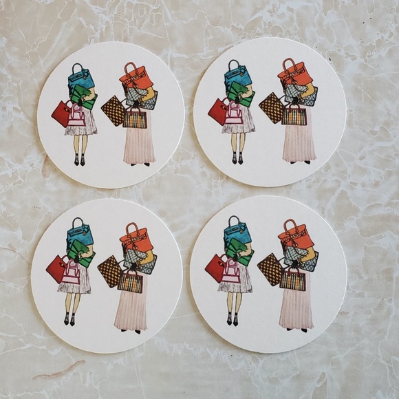 NWT Fashion Coasters Set of 4 Cute Hand Drawn Unique Handbag Sketches - Picture 8 of 11